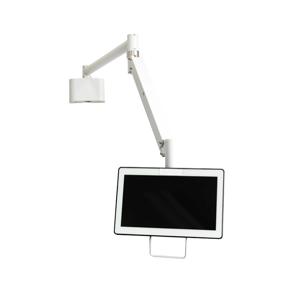 tablet-monitor arm wall mounting with handle and horizontal, tilt, and rotational adjustment options.