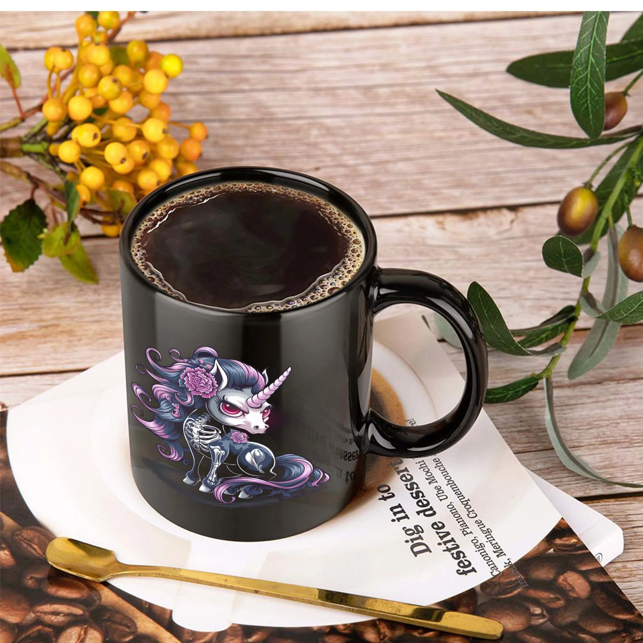 Ceramic Mug 11oz 360ml Skeleton Unicorn Pattern for Coffee Drinks Party Holiday Birthday Gift