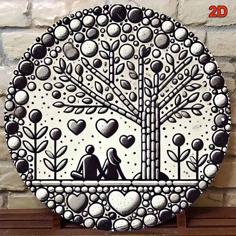 CIFBUY Vintage Romantic Love Tree Metal Wall Decor Aluminum Wall Art Waterproof Rustproof Heart Flower Couple Embrace Design Liv