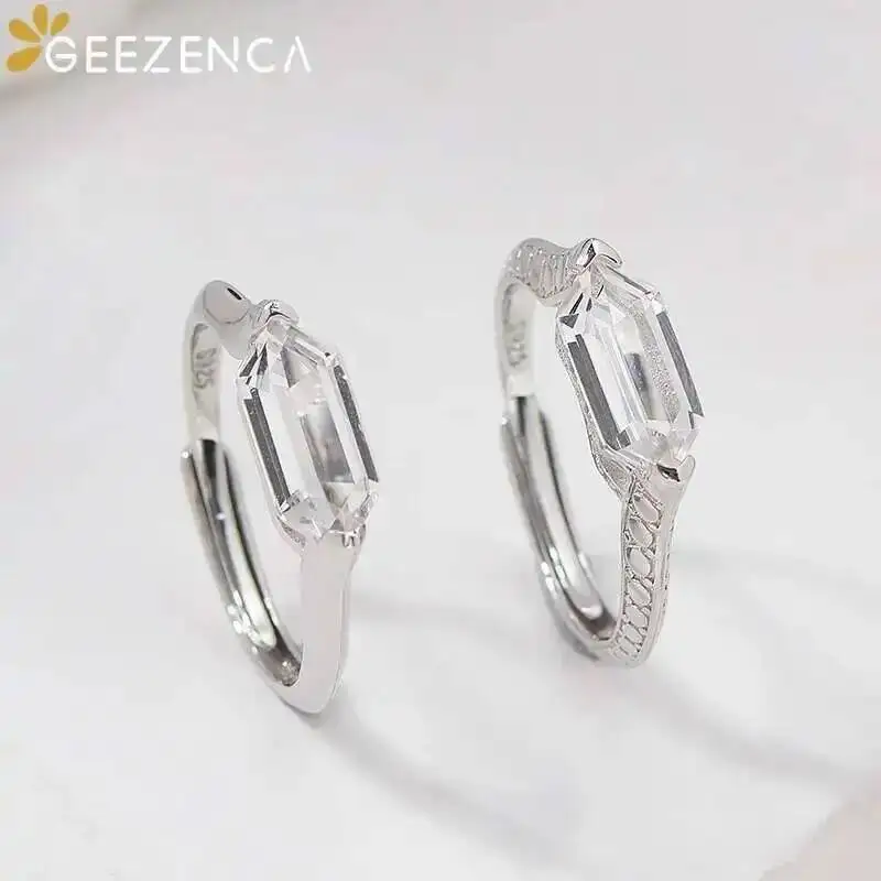 GEEZENCA White Crystal 925 Sterling Silver Dainty Adjustable Ring For Women Clearance Limited Stock First Come First Get
