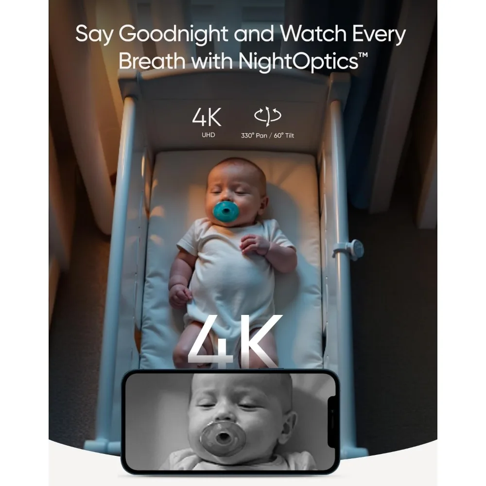 eufy Baby Monitor E21 Add-On Camera, 4K UHD Resolution, 330° Pan and 60° Tilt, 8× Zoom, Night Vision, 5000mAh Built-in Battery,