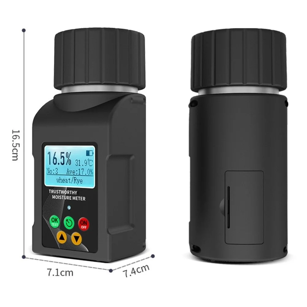 Moisture Meter for Commissariat Grains Including Coffee Beans Featuring Auto-Temp Compensation and Backlit Display