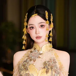 Chinese Style Gold Color Plated Long Chain Tassel New in Hair Clips for Women Flower Bell Bridal Wedding Ethnic Hair Accessories