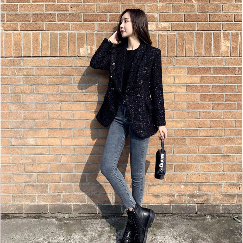 Women's Small Fragrant Style Suit Coat 2026 New Spring and Autumn Black Waist Slim Fit Small Suit