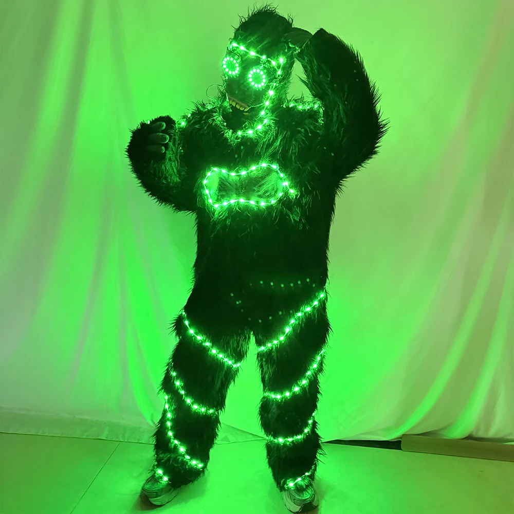 

Halloween LED Furry Adult Horror Role-playing Costume Vivid King Kong Gorilla Mask Party Performance Outfit with LED Lights
