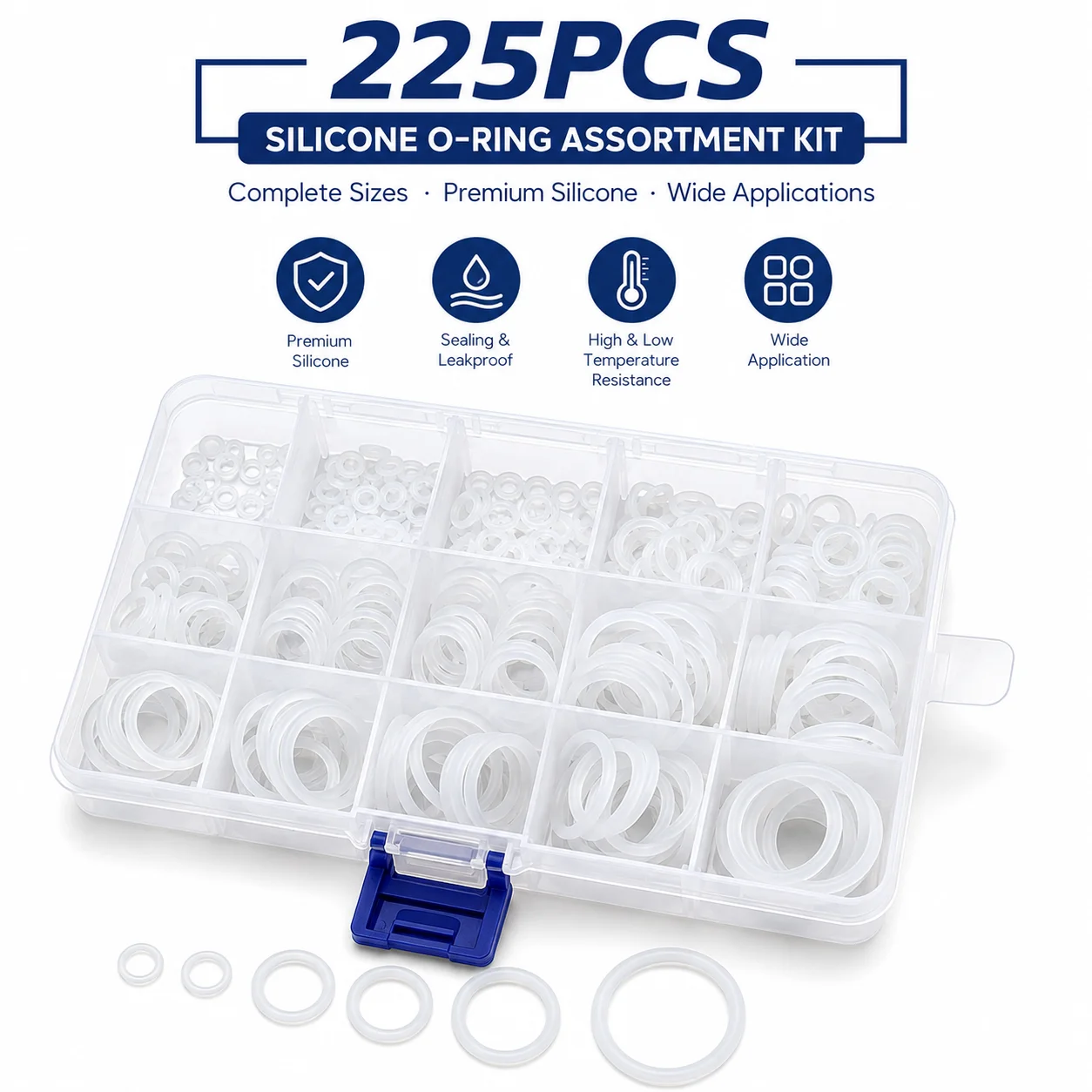 VMQ Silicone Combination Kit White O-ring 225 CS 1.9/2.4mm OD 6-20mm Equipment Maintenance Odorless Seal