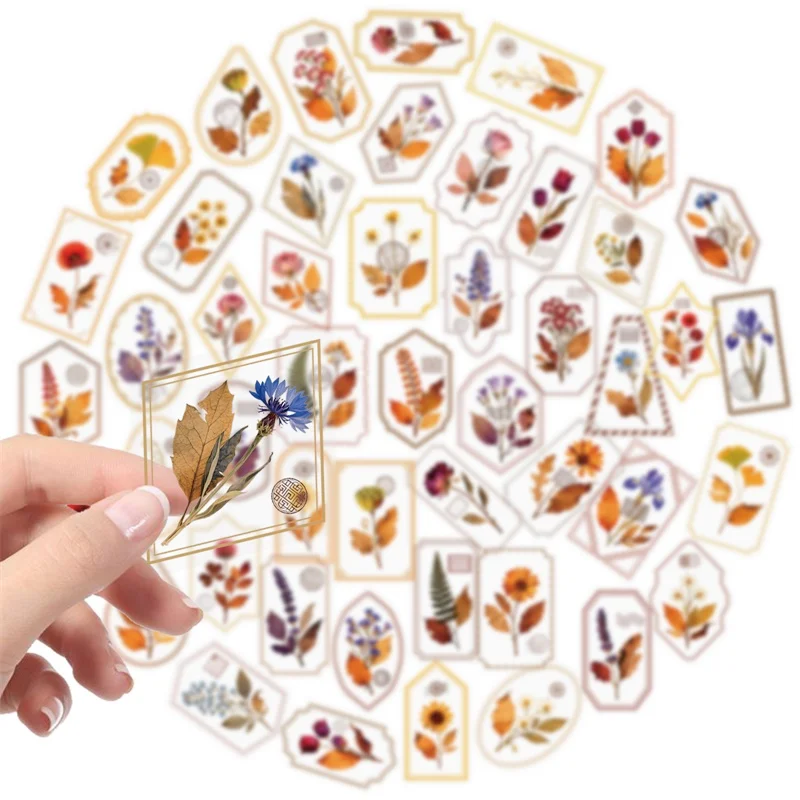 56PCS Vintage Orange Flower PET Sticker Aesthetic Hand Accounting Transparent DIY Decoration Scrapbooking Supplies