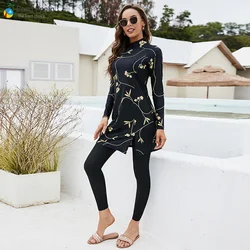 Para Praia Muslim Swimwear Women Modest Clothing Two Pieces Patchwork Hijab Long Sleeves Sports Swimsuit Islamic Burkini Wear