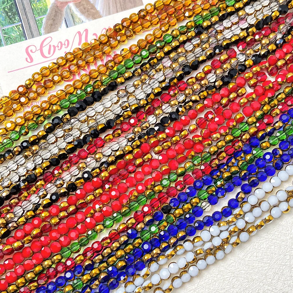 70pcs 3x5mm Vintage Plating Gold Color Peas Shape Crystal Glass Spacer Beads for Jewelry Making DIY Necklace Bracelet Accessorie