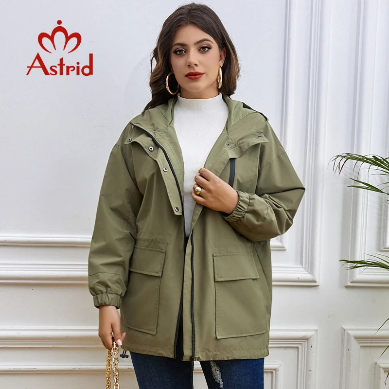 Astrid-Manteau coupe-vent pour femme, veste à capuche, fermeture éclair, mode décontractée, grande taille, printemps automne