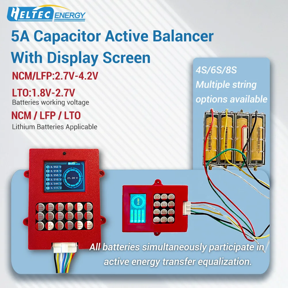Heltec 6S Active Battery Balancer 5A High Current 4S Lithium Battery Voltage Display Equalizer 8S Full Group Energy Transfer Equalizer 0.01V Precision Balance Over Discharge Protection, Low Voltage Sleep for NCM LFP LTO Lithium Battery Pack