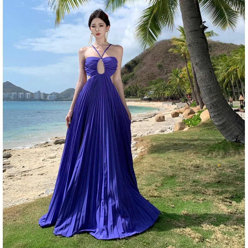 

Purple Beach Dress Ladies Beach Vacation Sexy French Halter Dress Summer Dress Ladies