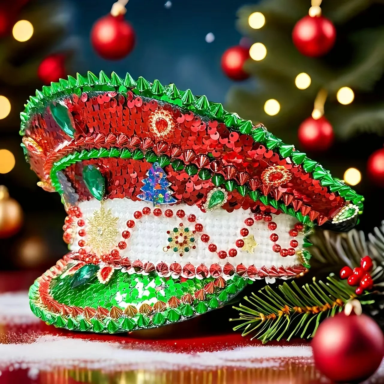 HongLuan Chapéu de capitão com laço de couro amarelo laser strass e bonés militares para mulheres, acessórios para festivais rave e boné de festa masculino