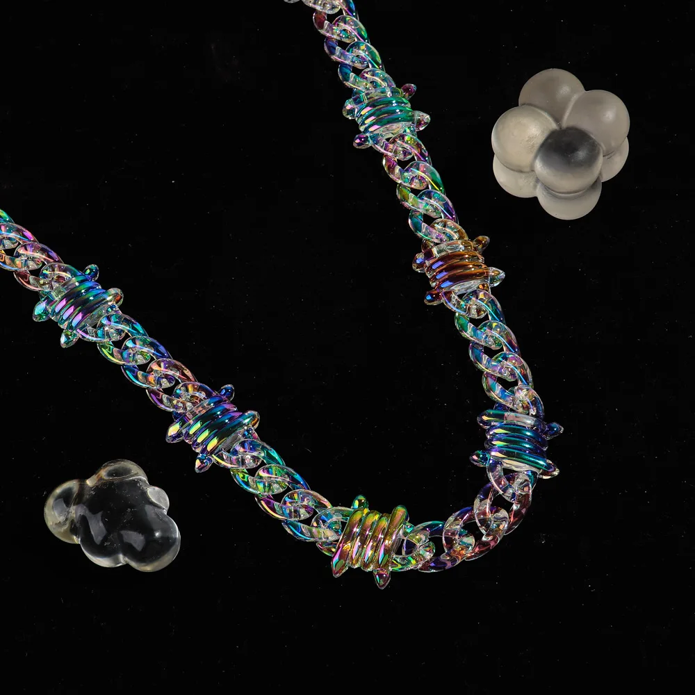 Neue Punk Schillernde Klare Acryl Kette Schloss Anhänger Halsketten für Männer Frauen HipHop Spike Kette Kragen Mode Schmuck Geschenke – Detail 7