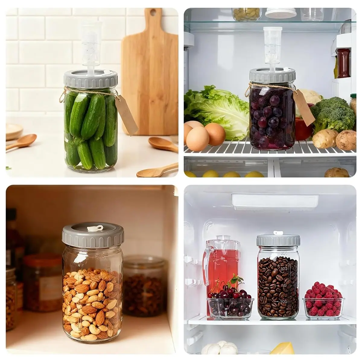 

Набор для ферментации в герметичных стеклянных банках: 64-унцевые банки, пластиковые крышки, воздушные клапаны, силиконовые кольца, уплотнители и стеклянные утяжелители (2 шт.)