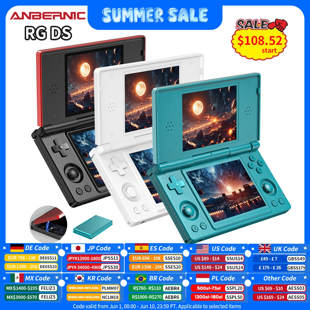 Anbernic RG DS Console de jeu portable 4 "IPS double écran Android 4000mAh lecteur de jeux vidéo rabattable prend en charge le Streaming Wifi RixelHK
