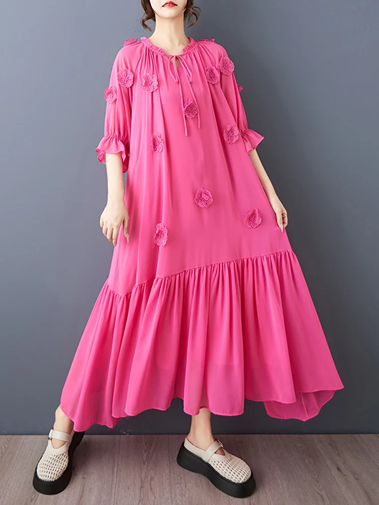 NOVEDAD DE VERANO 2021, vestidos florales Vintage rojos de gran tamaño para mujer, vestido largo informal holgado de manga corta, bata, ropa elegante de moda