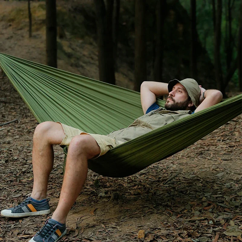 Portable Nylon Camping Hammock Single Double Lightweight Parachute Hammock Multiple Colors for Camping Hiking Backyard