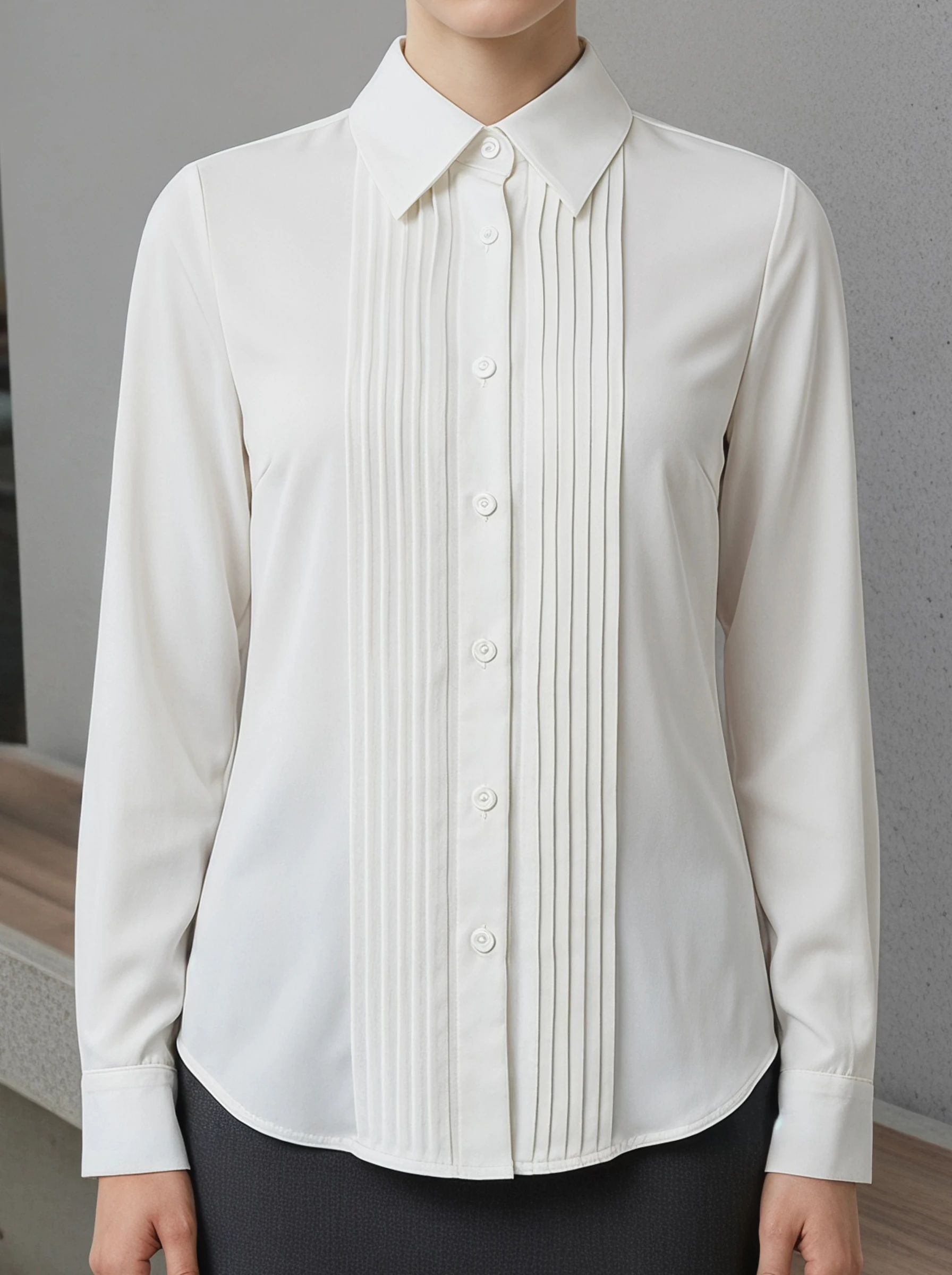 

Rosa fera Women Pleated Front Button Up Shirt Long Sleeve Turn Down Collar Office Blouse Standard Fit Top