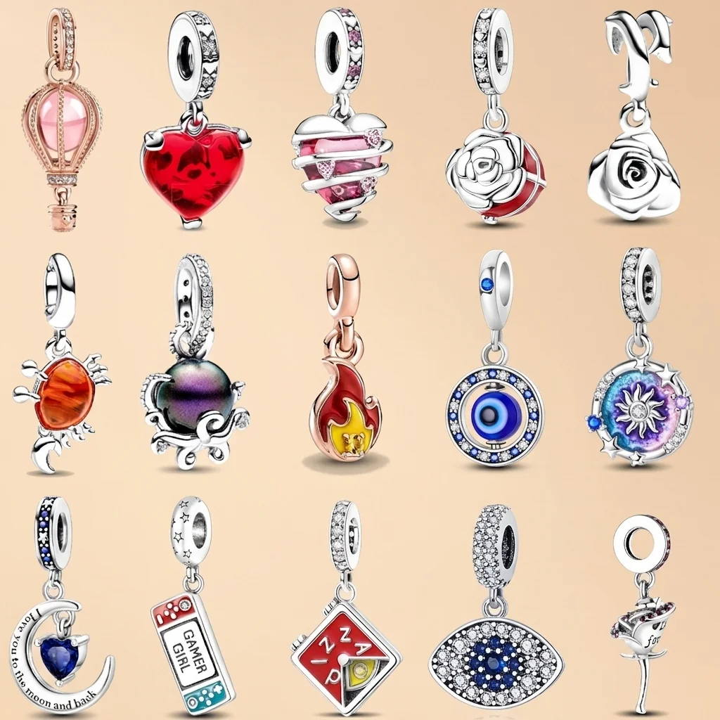 Sleep Clock Blue Crystal Eye Single Rose Dangle Charm Inlaid Zircon Bead Minimalist Fashion Pendant Ladies Bracelet Jewelry