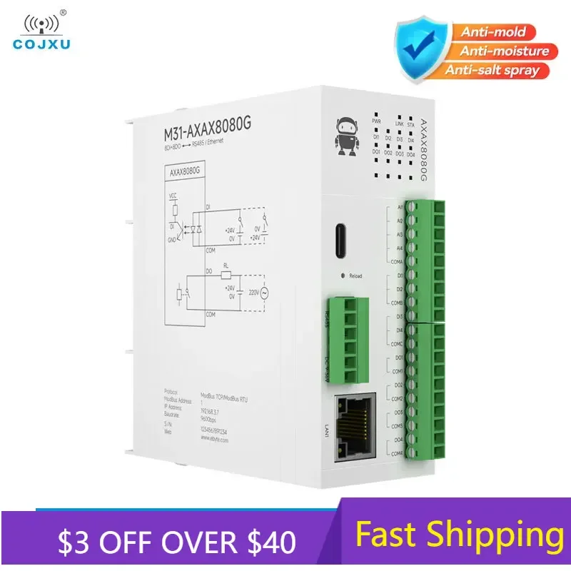 

8DI+8DO Distributed Remote IO Module COJXU M31-AXAX8080G Host Module Analog Switch Acquisition Free Splicing Modbus TCP/RTU