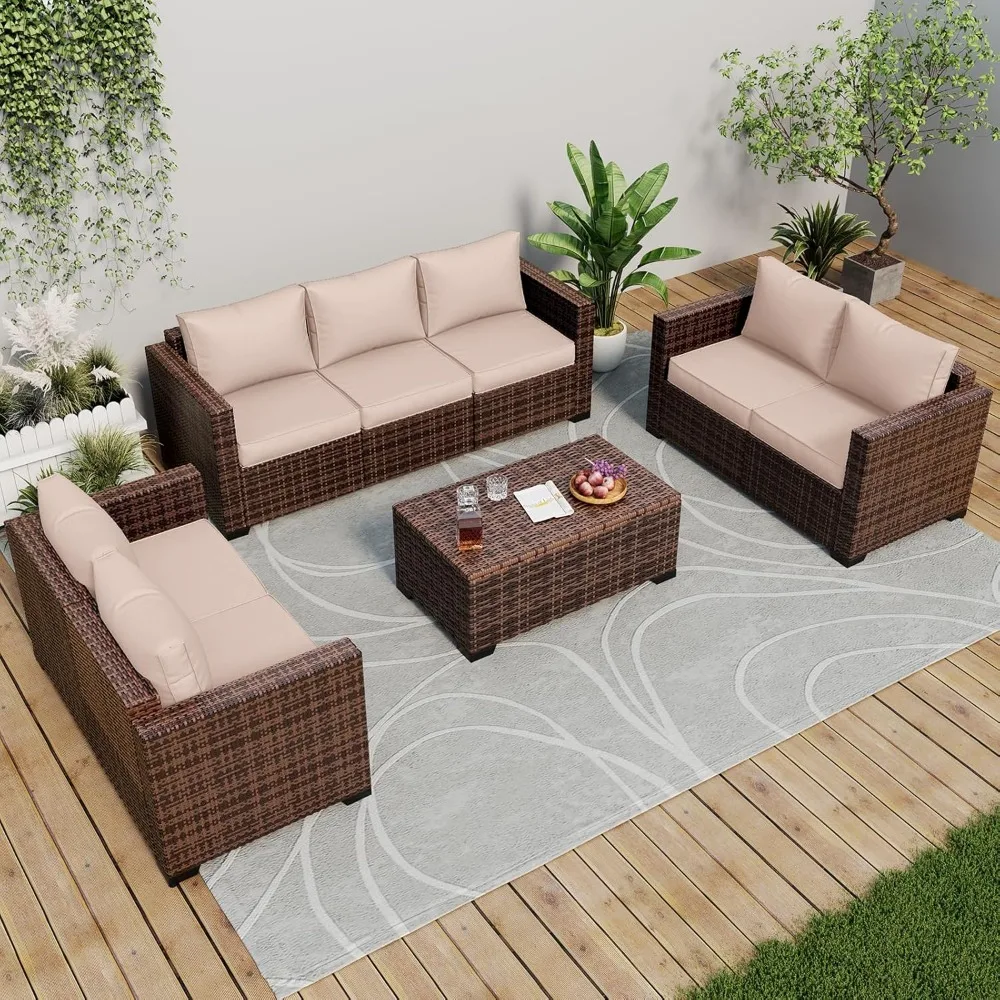 

Patio Furniture Set Outdoor Sectional Furniture, 8 Pieces Wicker Patio Sectional Sofa Rattan Couch with Storage Coffee Table