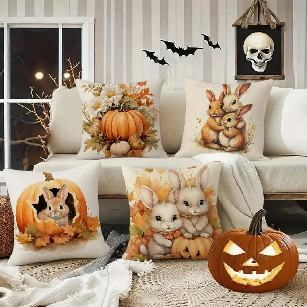 happy fall pumpkin Bunny Cushion Cover Halloween decoration trick or treat cushion cover, ghost, pumpkin head, bat decoration