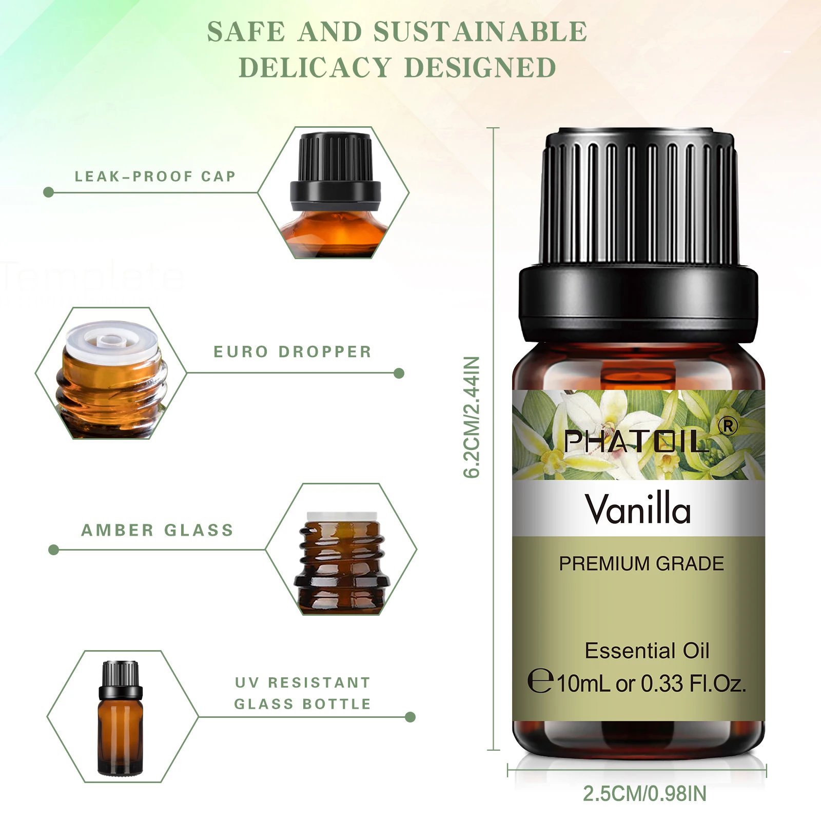 PHATOIL 10ml Vanilla Eessential Oil for Aroma Candles Making Spa Massage Humidifier Sandalwood Black Pepper Ginger Tea Tree