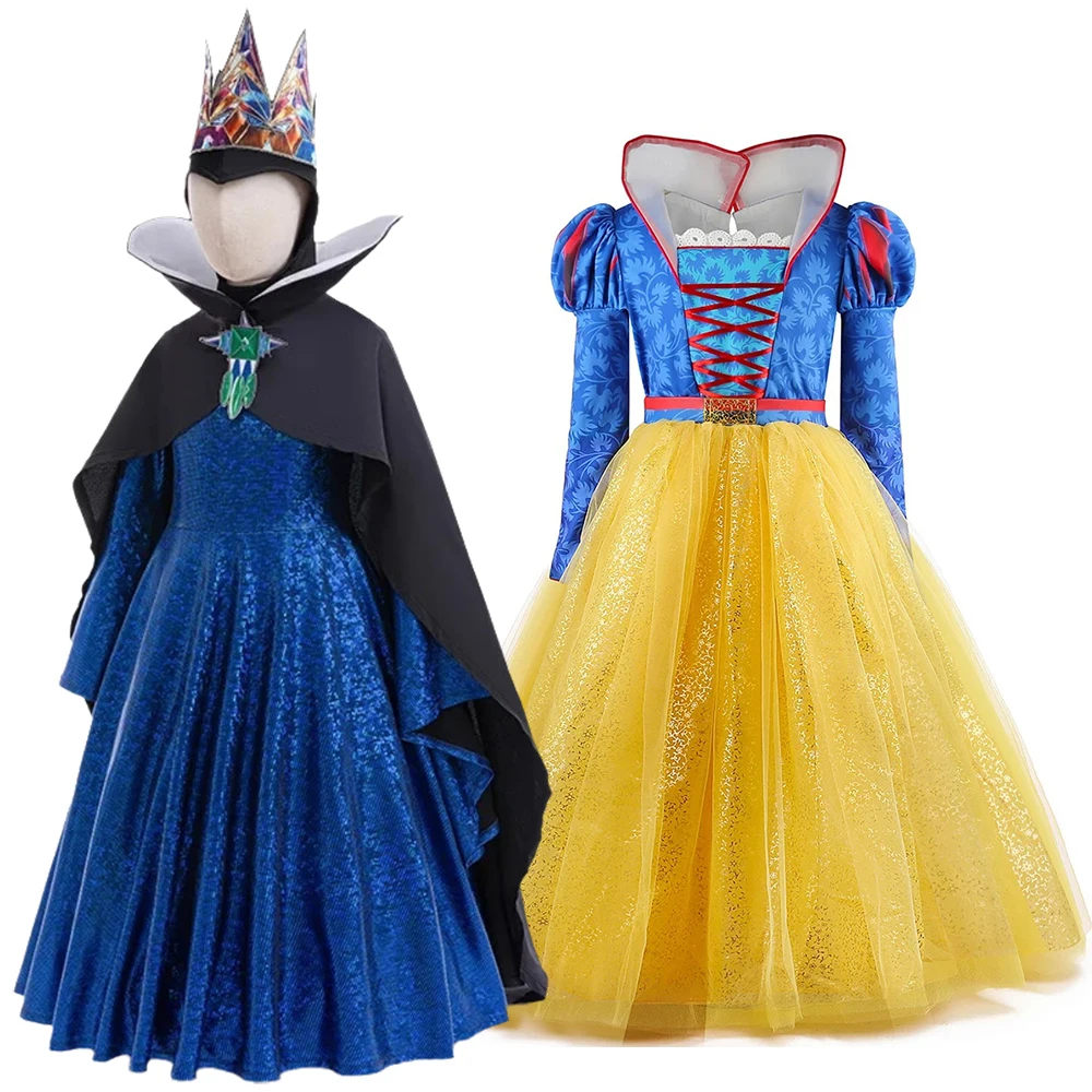 Halloween Snow White And Evil Queen Cosplay Costumes For Children Movie Same Perform Clothing Girls Party Dresses Princess Dress