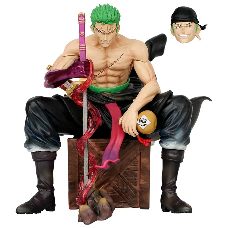 14CM Anime One Piece Fugure Model New world Roronoa Zoro Knife Sitting Position Action PVC Figure Collectible Gift Toy