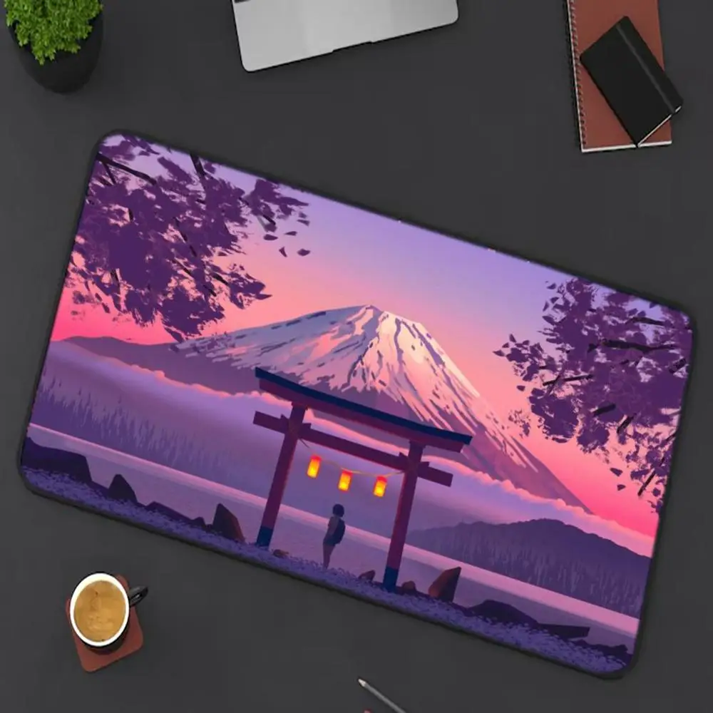 Sunset Torii Gate Mount Fuji Large Mouse Pad Pink Purple Kawaii Japanese Landscape XXL Desk Mat Non Slip Rubber big Keyboard Pad