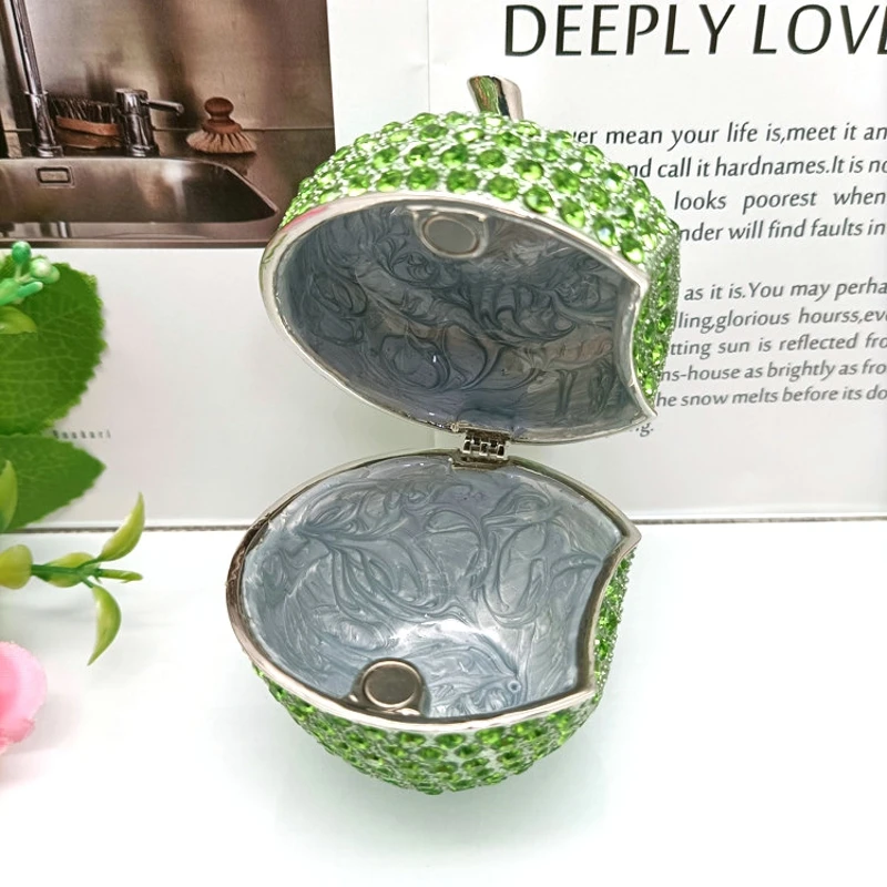 SHINNYGIFTS Full Rhinestones Fruit-Apple Trinket Box, Storage Box for Jewelry, Home Decoration