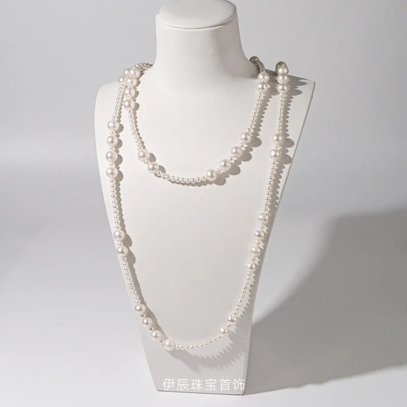 

Ожерелье из пресноводного жемчуга диаметром 4–9 мм, женская цепочка для свитера, длина 160 см, Cheongsam, соответствующий многослойным штабелированием