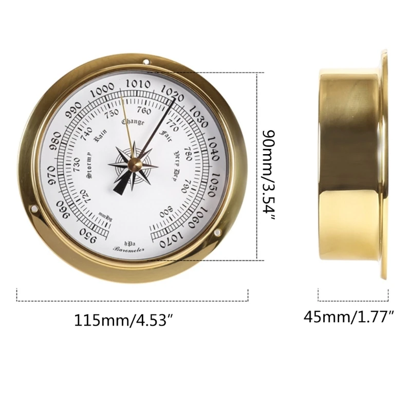 115mm Wall Mounted Thermometer Hygrometer Barometer Watch Tidal Clock Weather Station Copper Shell Indoor Outdoor