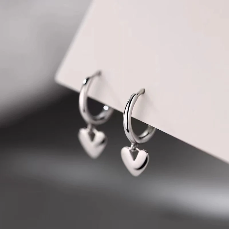 Silver Color Minimalist Sweet Heart Pendant Hoop Earrings for Charm Women Elegant Fashion Jewelry Casual Accessories