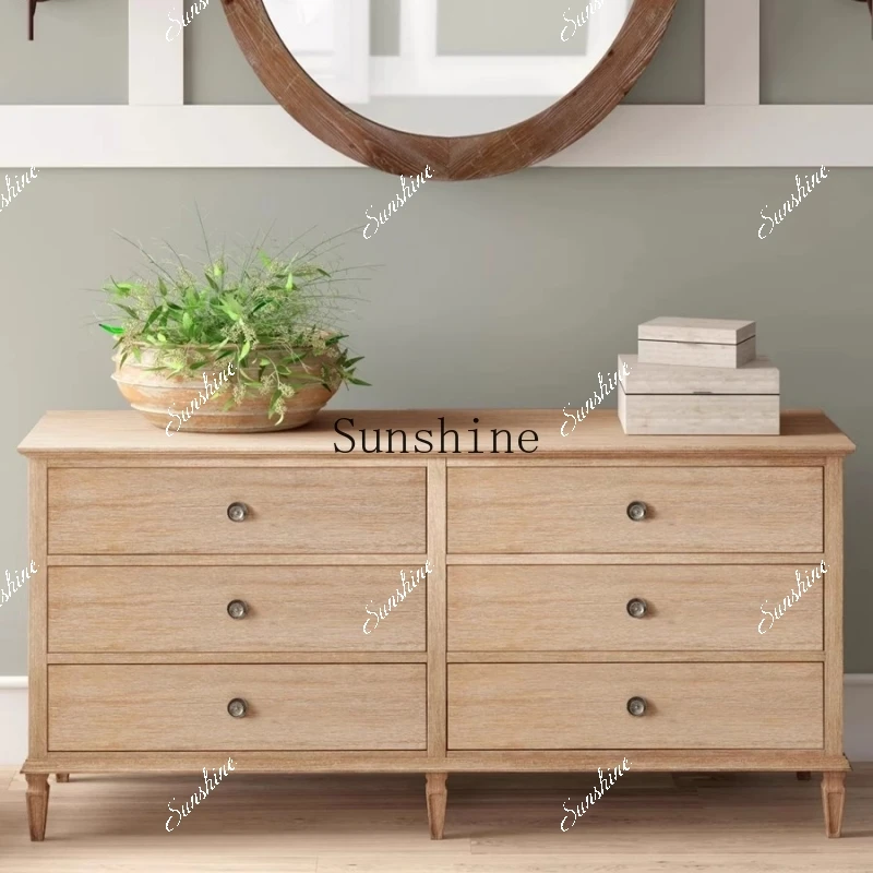 American country solid wood six-bucket living room against the wall storage cabinet drawer bedroom customization