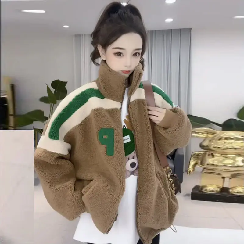 Lamb Wool Coat Women Fleece Sweatshirt Zipper Long Sleeve Jacket Warm Autumn Winter Jacket Loose Korean Fashion Streetwear New