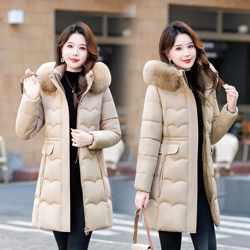 Women's Down and Cotton Jacket for Middle-aged and Elderly, 2025 Slim Fit, Waist Cinching, and Warmth Retention