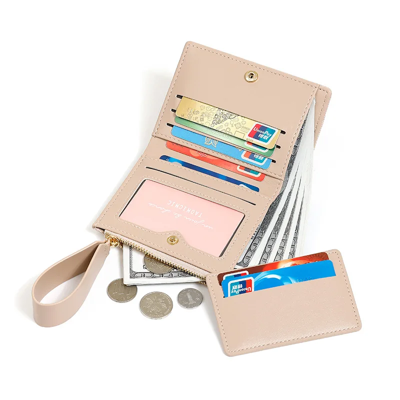 Yueqianka محفظة قصيرة عبر الحدود للنساء موضة كتلة الألوان ثنائي الطي باليد حزام متعدد الفتحات محفظة نسائية للعملات المعدنية