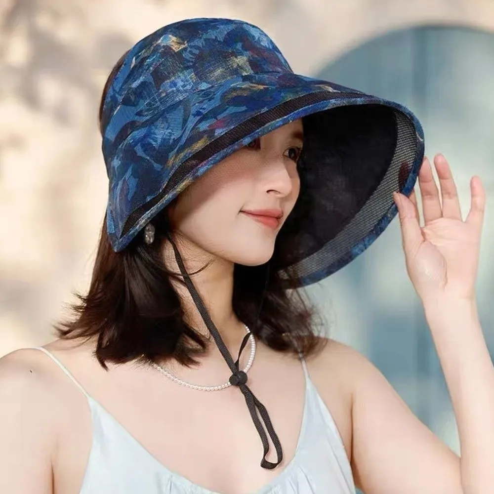 Fashion Adjustable Flower Empty Top Cap Breathable Mesh Anti-Sun Fisherman Hat Leaf Polyester Large Brim Sun Hat Summer
