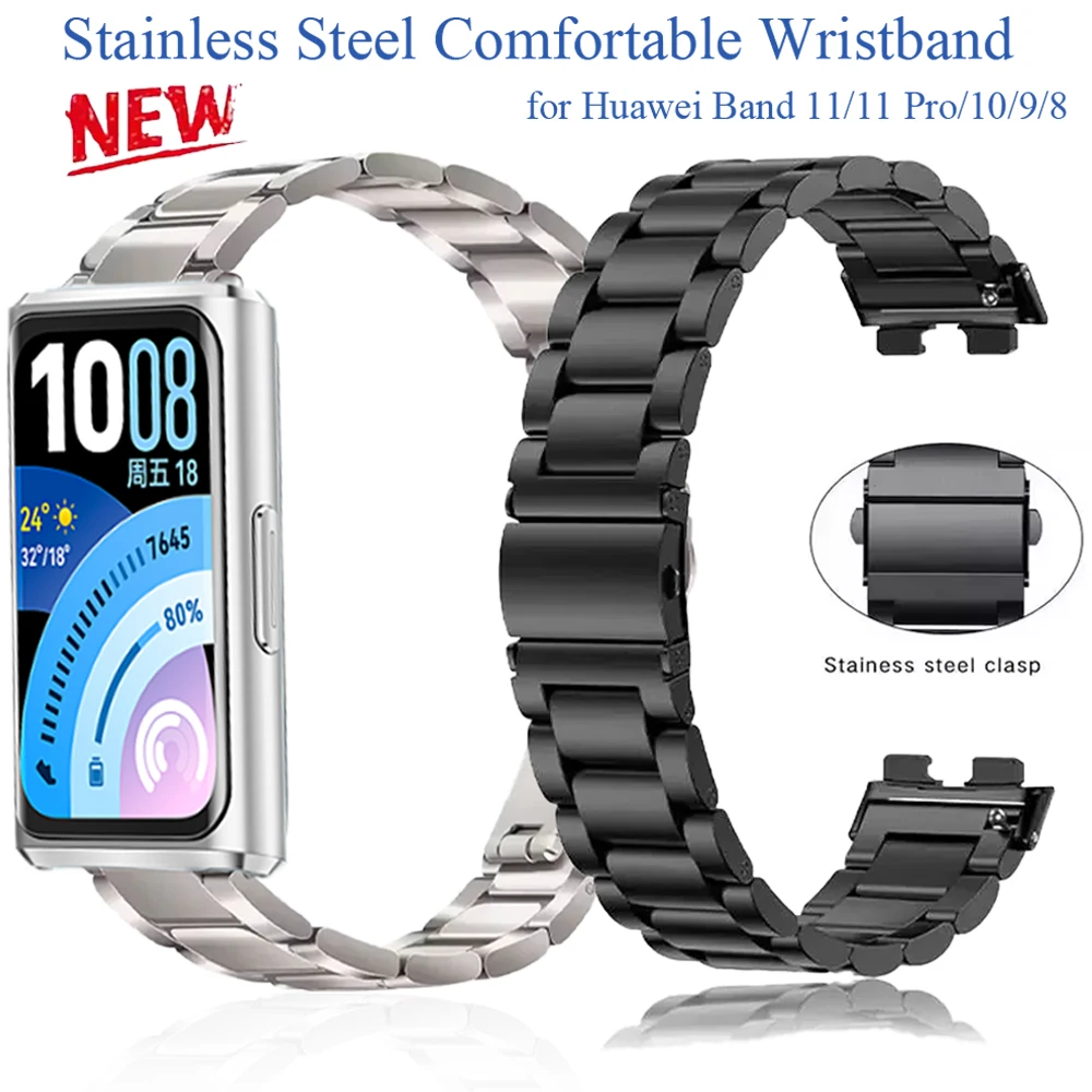 Metallarmband für Huawei Band 11 Pro 11, Edelstahl-Armband mit Schmetterlingsschnalle für Huawei Band 11/10/9/8, austauschbar