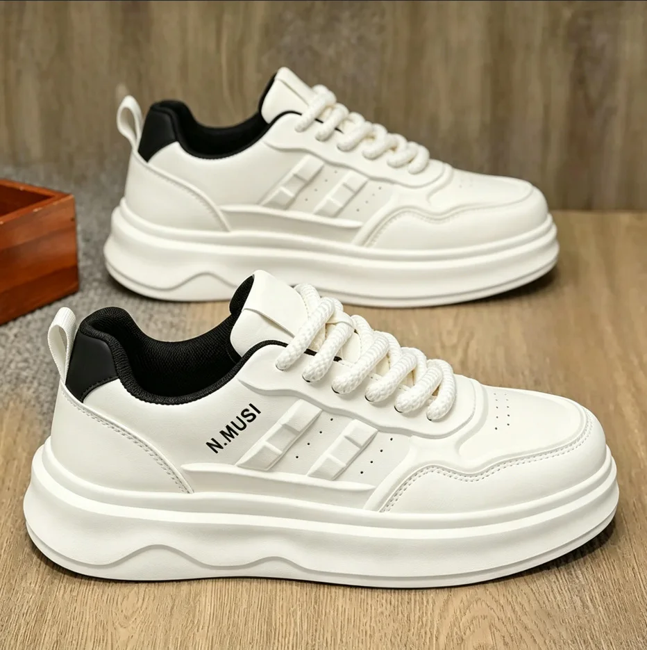 Men's Trendy Versatile Thick Soled Breathable White Sports Shoes Casual Board Shoes Running Shoes