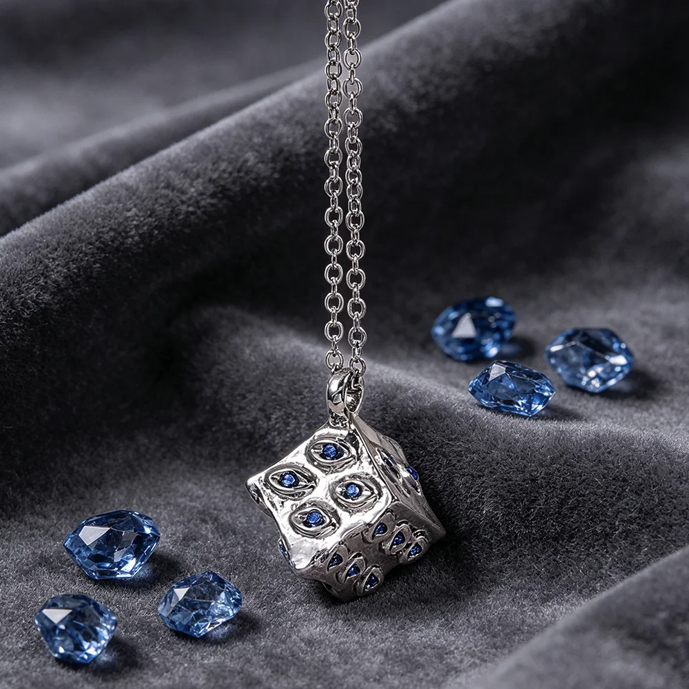 Jujutsu Kaisen Prison Realm Seal Cube Necklace Satoru Gojo Six Eyes Dice Pendant Retro Silver Chain Necklace Cosplay Accessory
