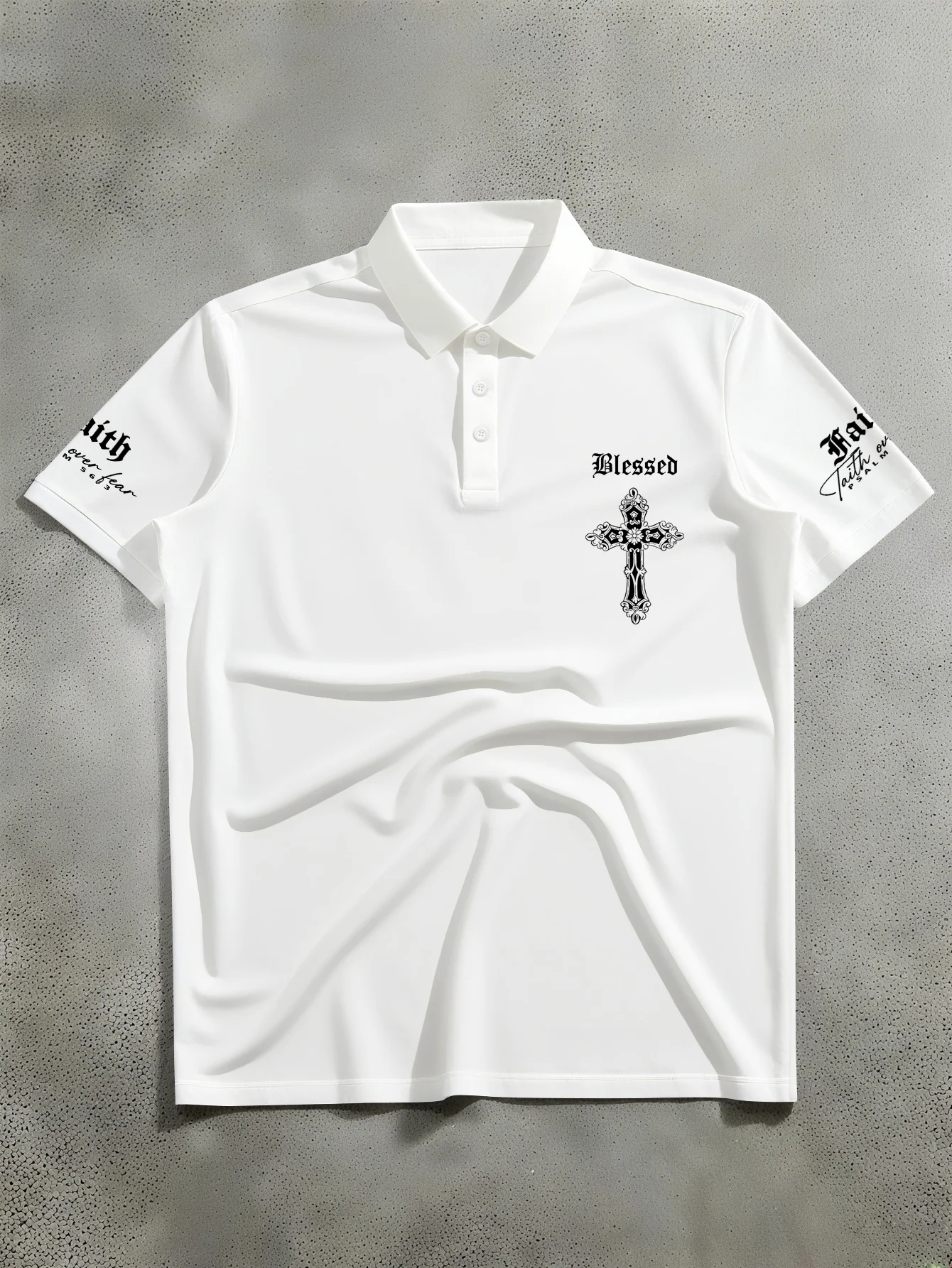 New unisex short sleeved polo shirt with American literary style Blessed cross print short sleeved polo shirt