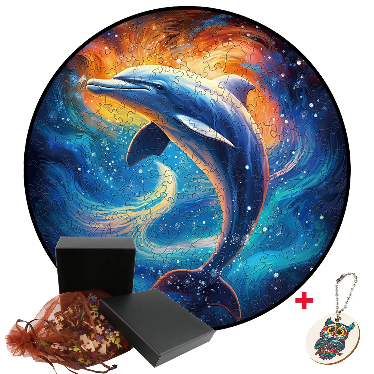 

Unique Dolphin Animal Shape Puzzles DIY Wooden Jigsaw Puzzle Family Interactive Games for Adult Kids Toys Xmas Gift Home Decor