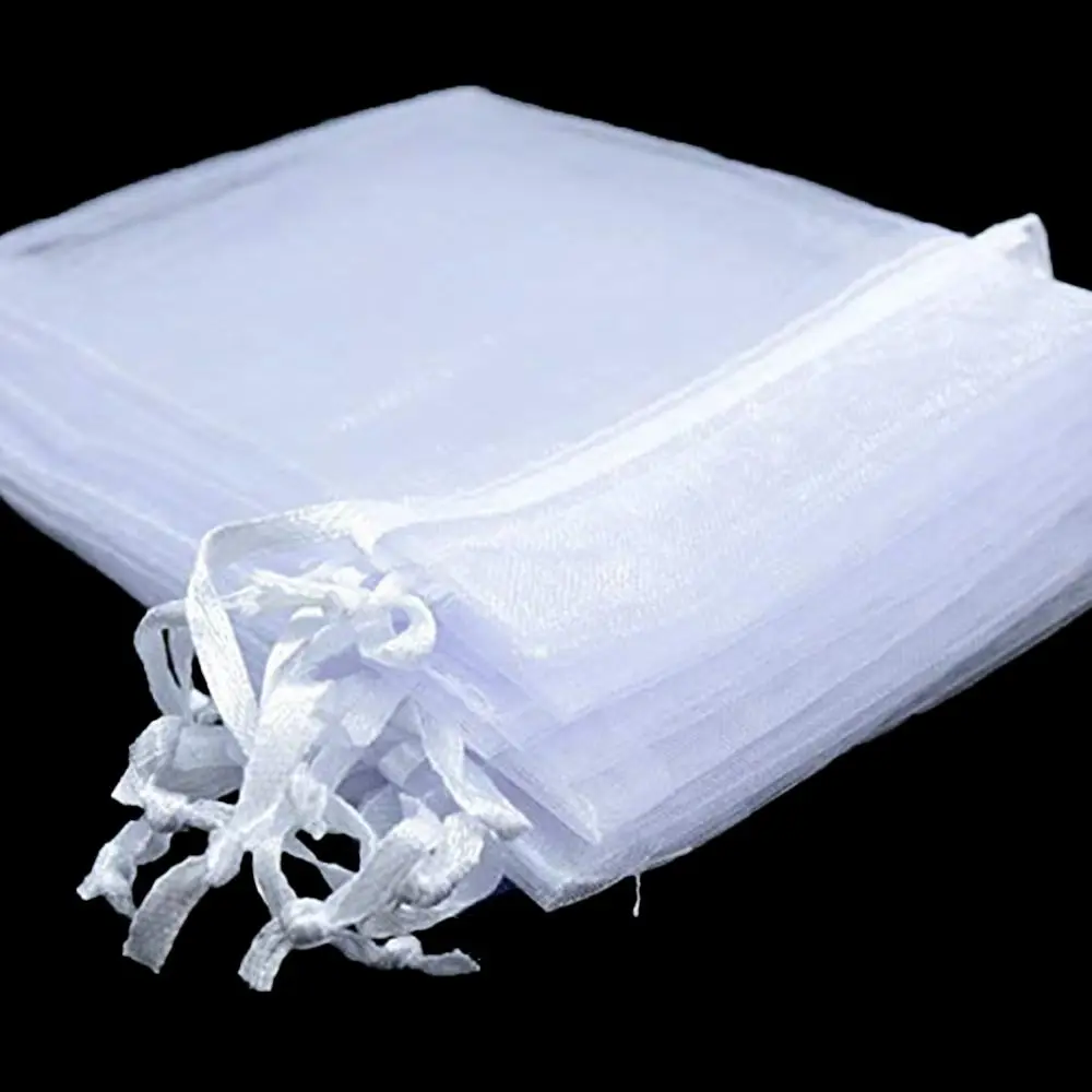 25/50PCS Drawable Christmas Favor Jewelry Packing Gift Bags Drawstring Pocket Organza Gauze Sachet White Pouches