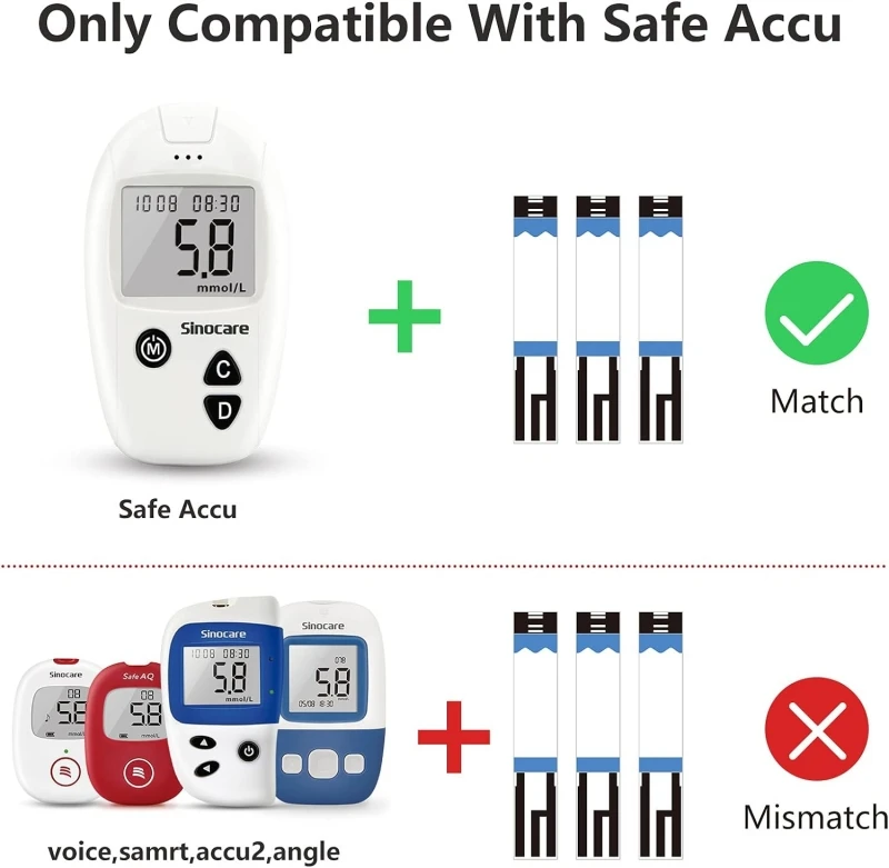Sinocare 300/200/100/50PCS Sinocare Safe-Accu Blood Glucose Test Strips and Lancets for Diabetes Tester