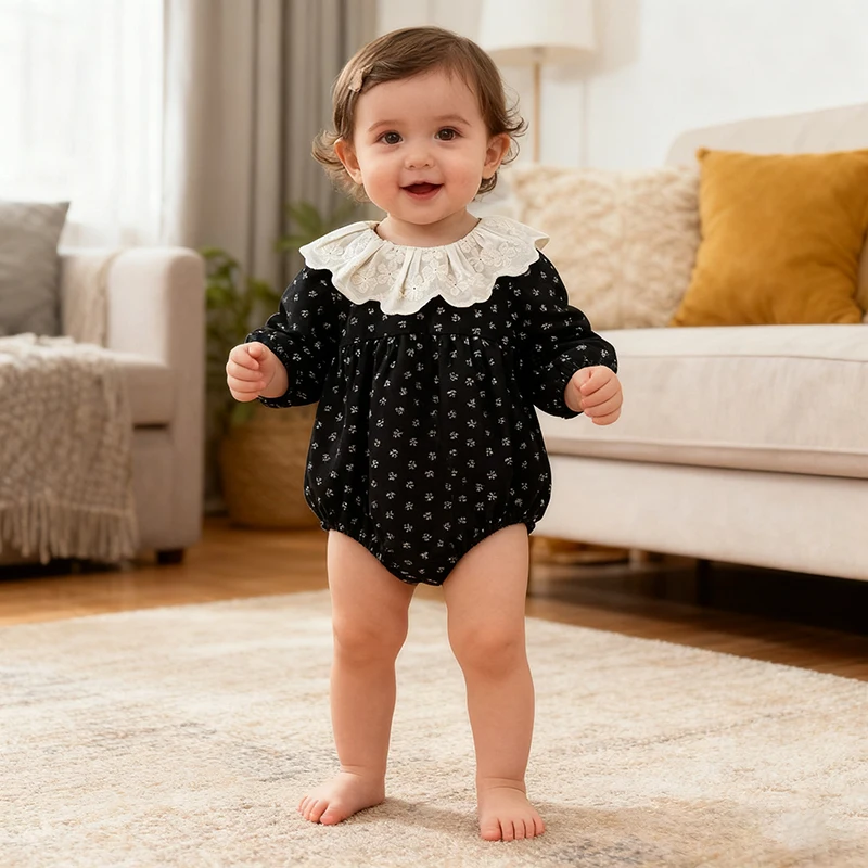 

Новинка 2023 года, весенне-осенний комбинезон для маленьких девочек, хлопковый комбинезон с длинными рукавами и принтом для младенцев, милая детская одежда для детей 0-24 месяцев