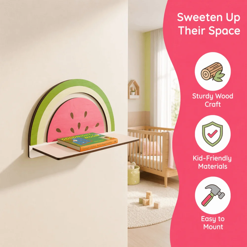 Watermelon Crown Shape Wooden Storage Shelf Rainbow Shape Creative Design Floating Display Rack Wall Mounted Fruit Crown Shape