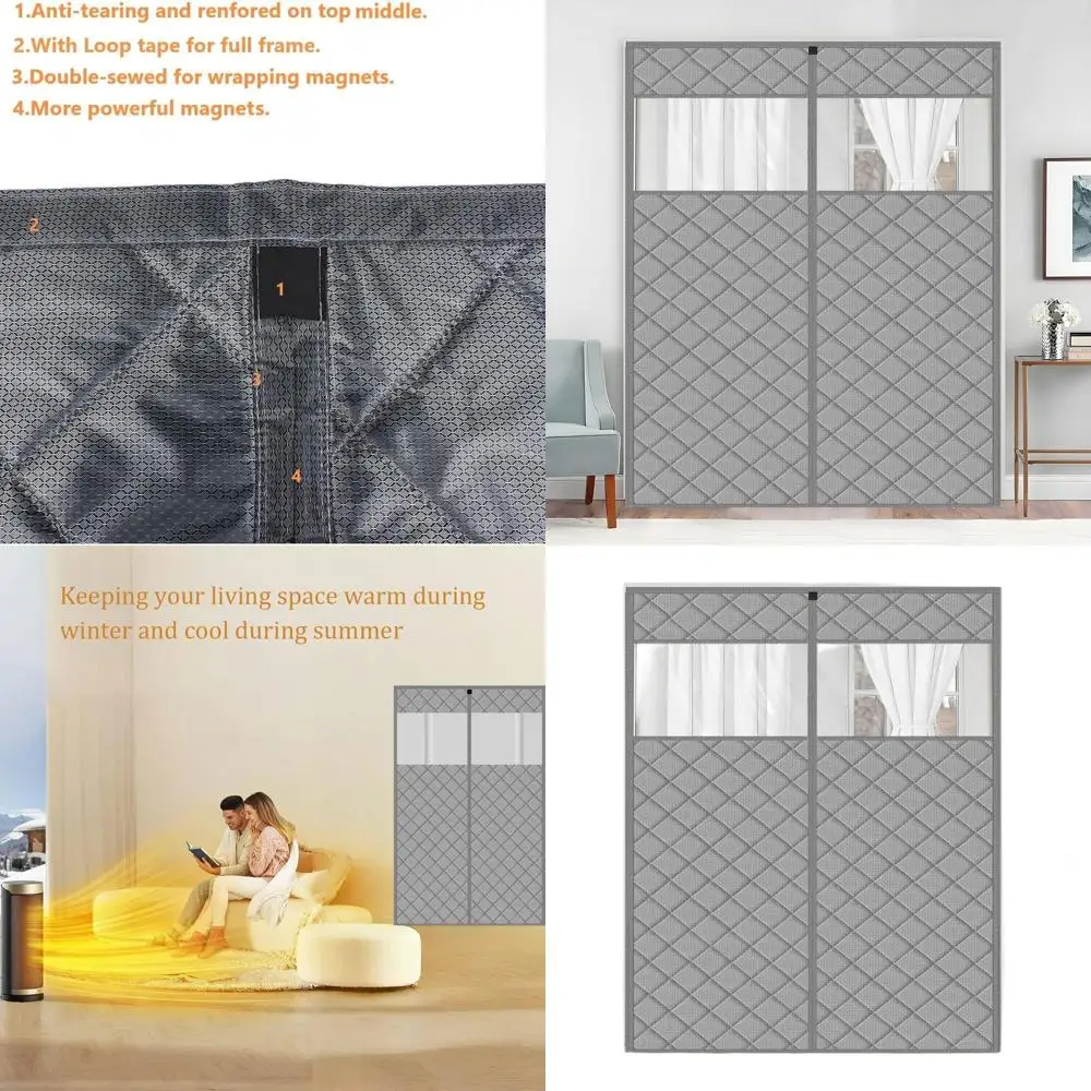 

Серая изолированная магнитная дверная занавеска, 73x85, открытая центром, для дверей 70x83, сохраняет тепло/холодно